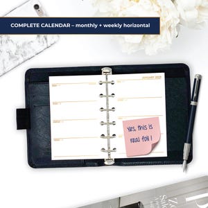 Gold Foil Pocket Complete Horizontal Planner Insert, Monthly + Weekly Calendar Refill