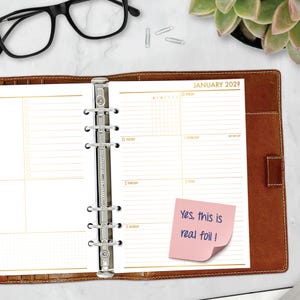 Gold Foil A5 Weekly Planner Insert, Week on 1 Page Dated Calendar Refill