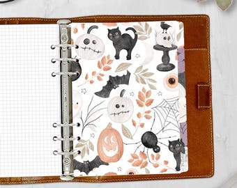 Juego de separadores A5 con etiquetas, 5,83 x 8,27 pulgadas, pestañas laterales, temática ilustrada de Halloween, separadores con pestañas estampadas, regalos para ella - Howl O Ween