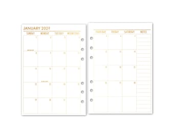 Foiled A5 Month on 2 Pages Calendar Refill, 5.83″ x 8.27″, Dated Monthly View, Luxury Ring Binder Planner Insert, Metallic Foil, Choose Date