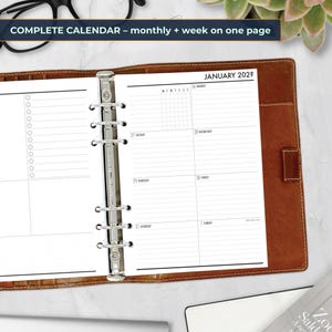 A5 Complete Week on 1 Page Calendar Refill, Dated 12 Month Planner Insert