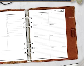 A5 Complete Week on 1 Page Calendar Refill, Dated 12 Month Planner Insert