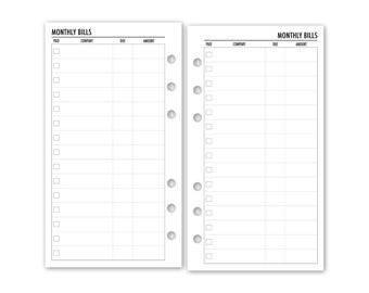 Personal Bill Tracker Refill, 3.74&quot; x 6.73&quot;, Ring Binder Planner Insert, Monthly Finances, Financial Debt Control, Household Management