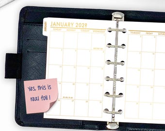 Inserto de agenda mensual con pestañas y bolsillo de lámina dorada, calendario con fecha en 2 páginas (mes en 2 páginas)