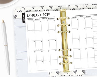 Personal Tabbed Monthly Calendar Refill, Month on 2 Pages Binder Planner Insert, Black Tabs