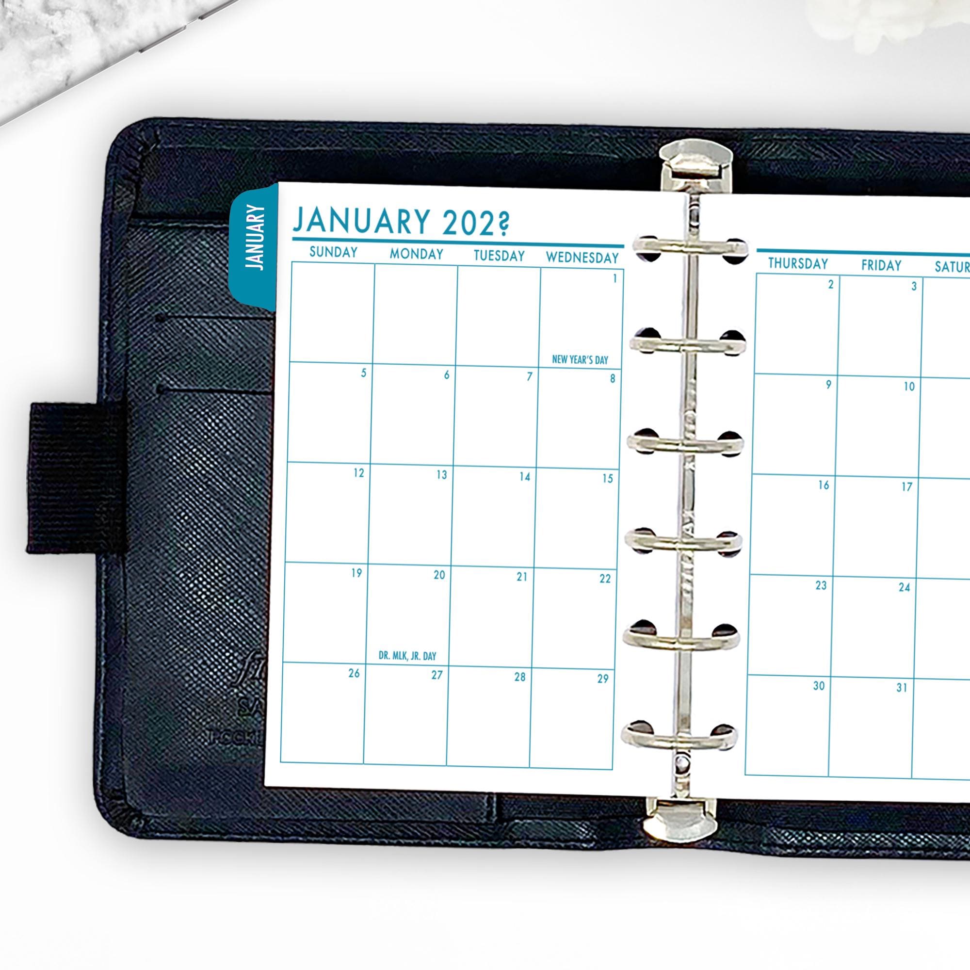 Pocket Tabbed Midnight Sea Month on 2 Pages Calendar Refill, 3.2" X 4.7 ...