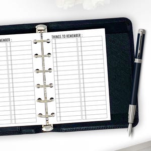 Pocket Things to Remember Planner Insert, Vacation, Note Taking, To-Do Checklist Refill