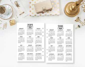 A5 2018-2019 Year at Glance printed planner insert - year in review - yearly planner insert