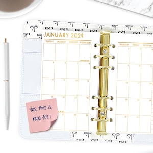 Gold Foil Personal Monthly Planner Insert, Month on 2 Pages Printed Dated Calendar Refill