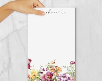 Bloc de notas personalizado de 5 x 8 pulgadas, bloc de notas personalizado, bloc de notas rayado, flores enjoyadas