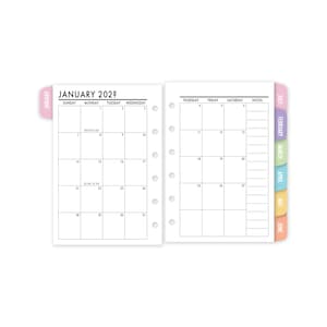 Pocket Tabbed Month on 2 Pages Calendar Refill, 3.2&quot; x 4.7&quot;, 12 Dated Monthly View, Printed Ring Binder Planner Insert, Candy Rush