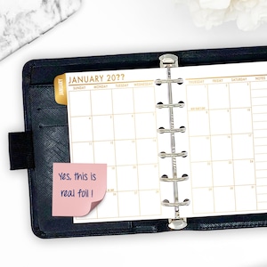 Gold Foil Pocket Tabbed Monthly Planner Insert, Block Tabs, Month on 2 Pages Calendar Refill