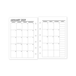 Pocket Month on 2 Pages Calendar Refill, Monthly View Planner Insert (3.2&quot; x 4.7&quot;), Choose Year