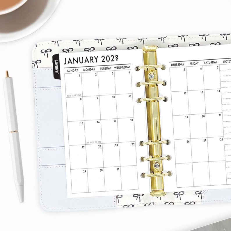 Personal Tabbed Month on 2 Pages Calendar Refill, 3.74 X 6.73, Ring