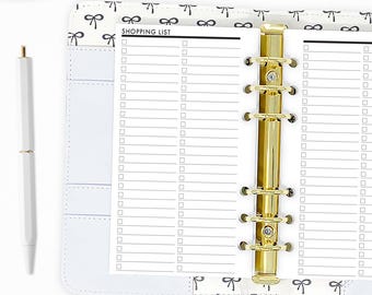 Personal Shopping List Planner Insert, Printed Checklist Pages, Ring Binder