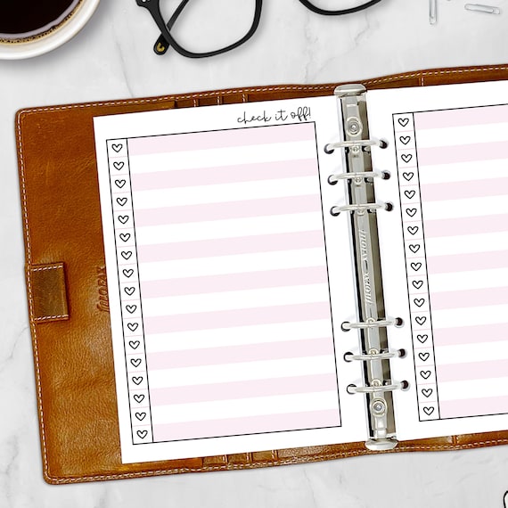 A5 Heart Checklist Planner Refill, To-Do List, Notes Organizer, Choose Color