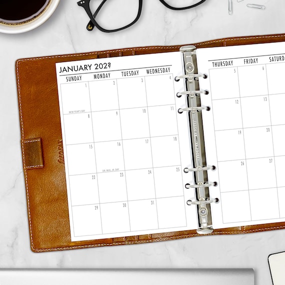 A5 Month on 2 Pages Calendar Refill, Dated Planner Insert, Monthly Planner Layout