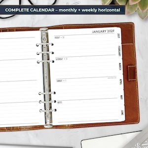 A5 Tabbed Complete Horizontal Calendar Refill, Monthly Weekly Planner Insert