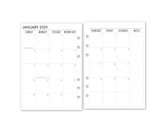 A5 Month on 2 Pages Calendar Refill, Dated Planner Insert for Ring Binders, Monthly Planner Layout, 2025 to 2030 Available