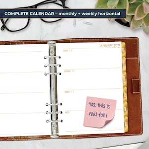 Gold Foil A5 Tabbed Complete Horizontal Planner Insert, Monthly and Weekly Calendar Refill