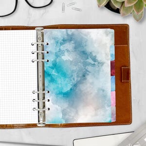 A5 Divider Set with Labels, 5.83 x 8.27, Side Tabs, Watercolor Burst, Colour Mist, Tabbed Patterned Dividers, Gifts for Her - Color Splash