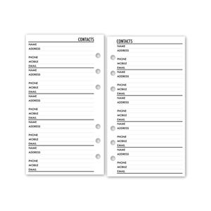 Personal Contacts Address Book Refill, 3.74&quot; x 6.73&quot;, Ring Binder Planner Insert, Directory Management, Phone Book, Organization List