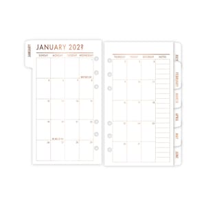Foiled Personal Tabbed Month on 2 Pages Calendar Refill, 3.74&quot; x 6.73&quot;, 12 Dated Monthly View, Metallic Foil, Sunday Start, Choose Date
