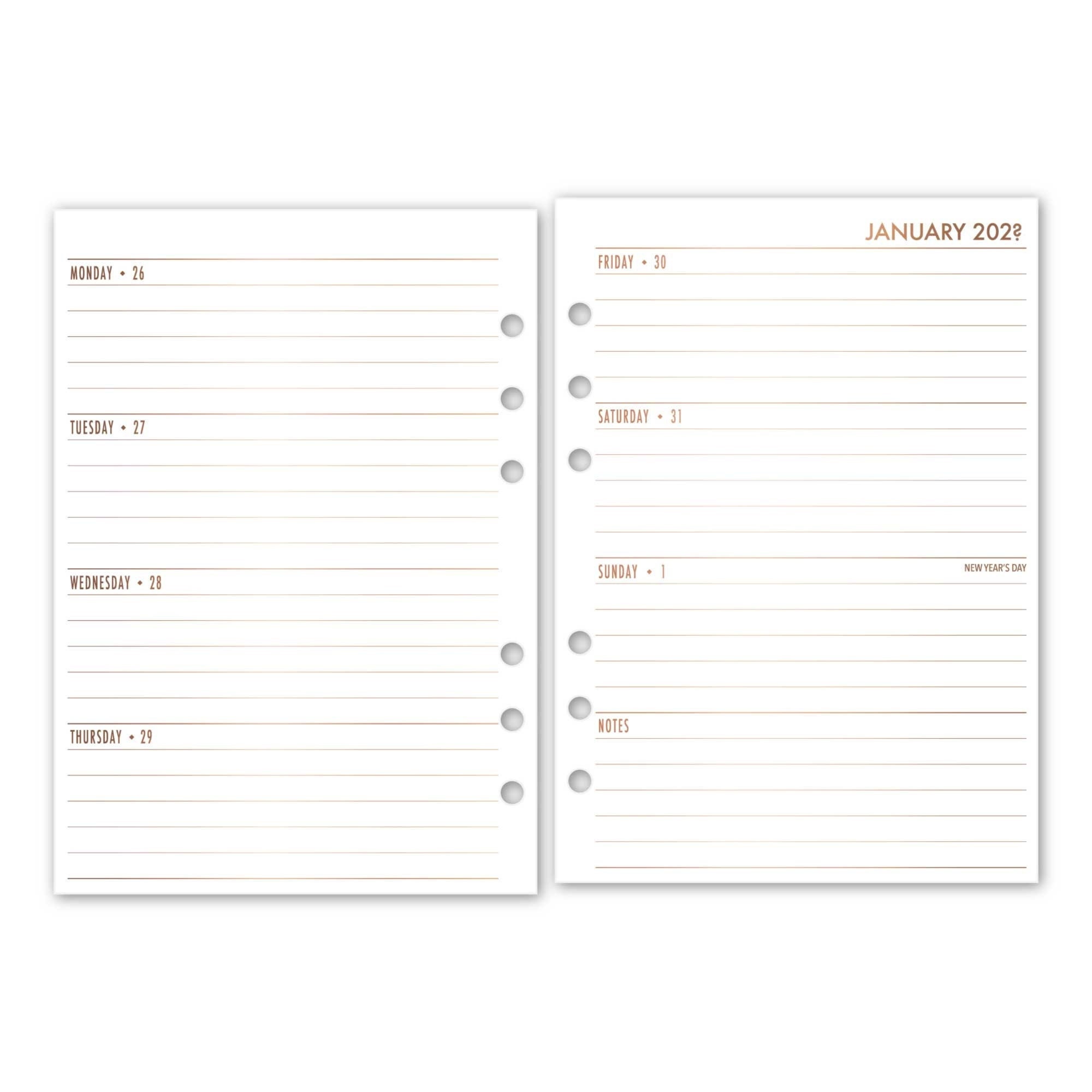 FOILED A5 Rings Week on 2 Pages Horizontal Planner Calendar 