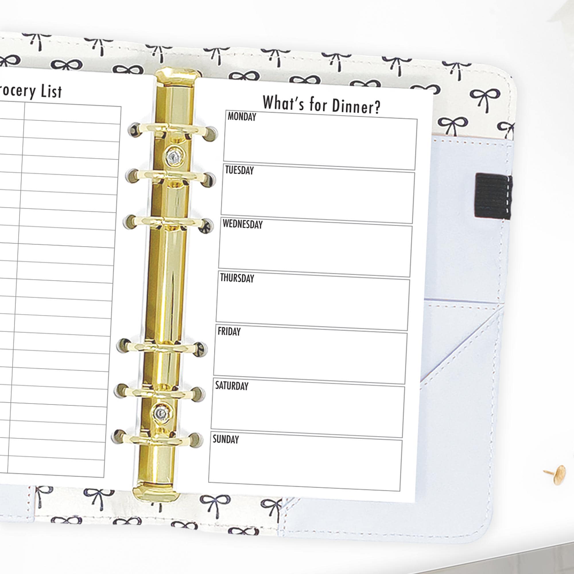 Personal Meal Planner Insert, Weekly Dinner Menu and Grocery List, Ring ...
