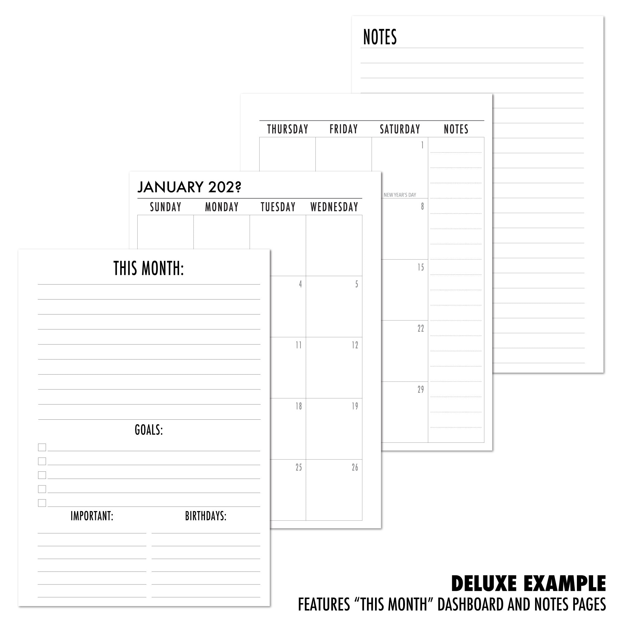 A5 Lined Month on 2 Pages Calendar Refill, Printed Planner Insert ...