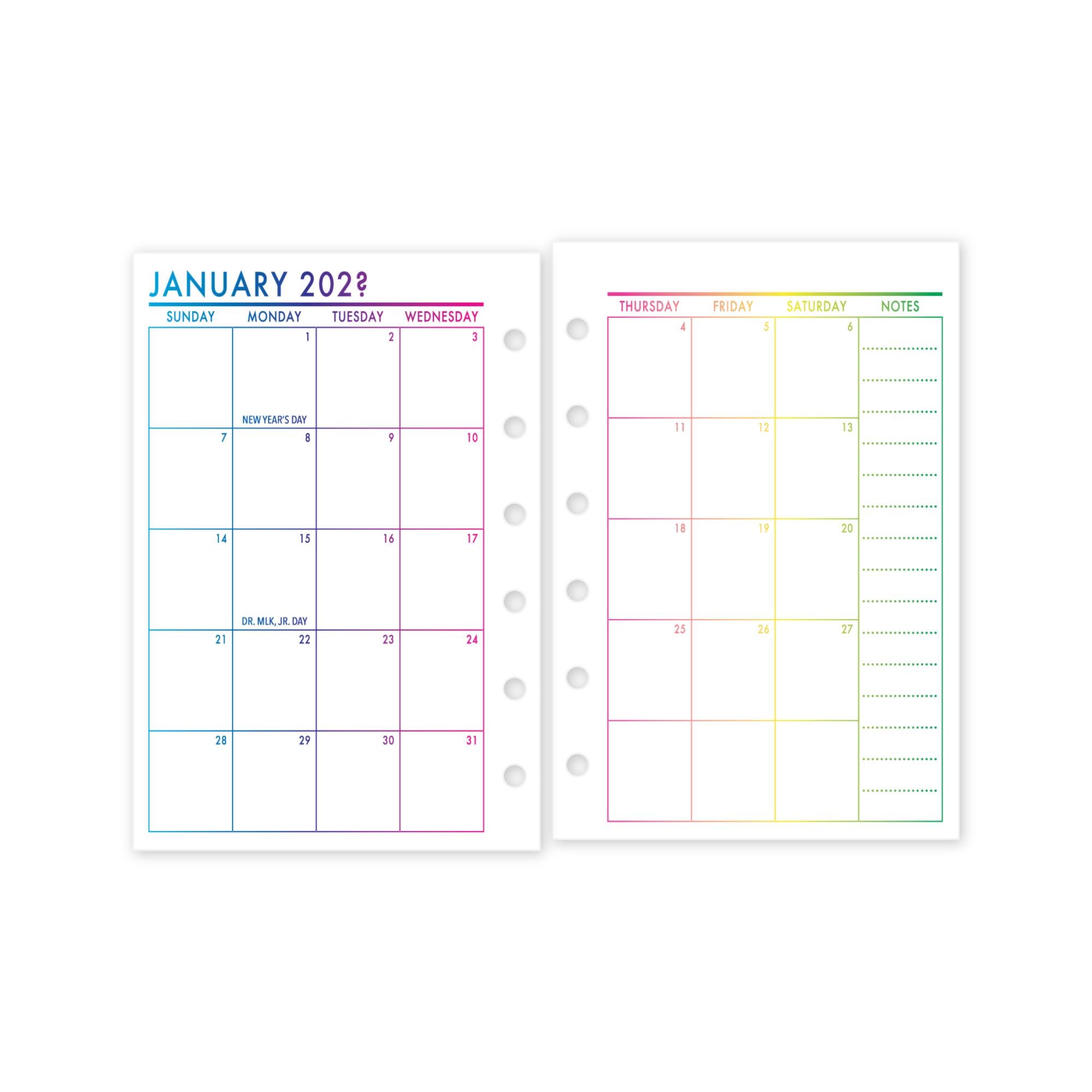 Rainbow 2 Page Monthly Calendar Printable