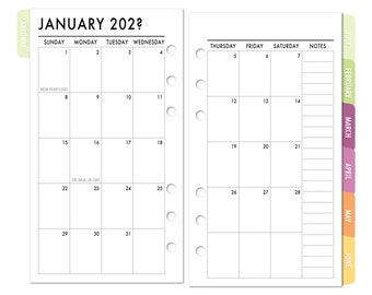 Printed Personal Size Tabbed Month on 2 Pages Calendar Refill Insert, 3.74″ x 6.73″, 12 Month Dated Monthly View, SUGAR'D BRIGHTS