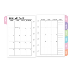 Printed Pocket Rings Tabbed Month on 2 Pages Deluxe Planner Calendar Refill, 3.2" x 4.7", Dated Monthly View, Candy Rush theme