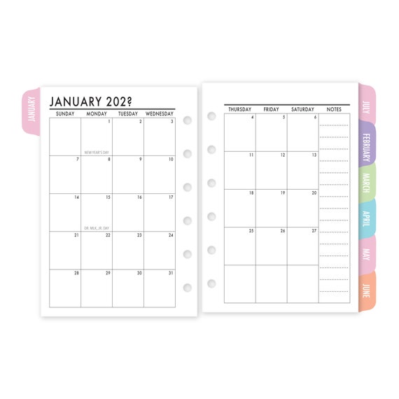 Printed Pocket Rings Tabbed Month on 2 Pages Deluxe Planner 