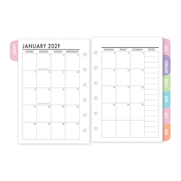 Pocket Rings Tabbed Month on 2 Pages Planner Calendar, 3.2" x 4.7", Dated Monthly View, Printed Deluxe Refill, Candy Rush theme