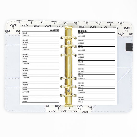 Personal Contacts Address Book Planner Insert Refill, 3.74 x 6.73 inches,  Pre-Punched for 6-Rings to Fit Filofax, LV MM, Kikki K and Other Binders,  30
