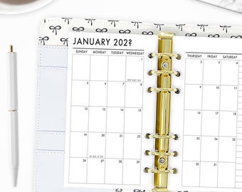 Recambio de calendario personal mensual de 2 páginas, 9,5 cm x 17 cm, vista mensual con fechas, inicio en domingo, inserto impreso para carpeta de anillas, elige la fecha.