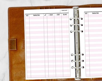 A5 Bubblegum Checkbook Register Insert, Finance Tracker for Ring Binders