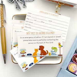 Tarjetas de emergencia "Mi mascota está sola en casa", tarjeta de seguridad para billetera, alerta de emergencia para mascotas, inserto de tarjeta de planificador, regalo para dueños de mascotas, ICE, juego de 5