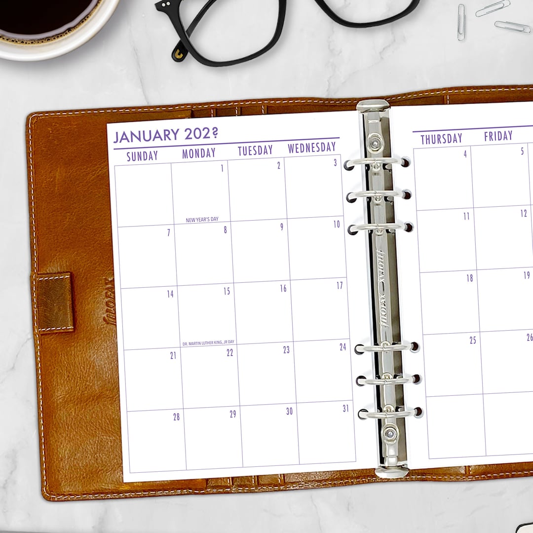 A5 Month on 2 Pages Amethyst Twilight Calendar Planner Insert, 12 Dated ...