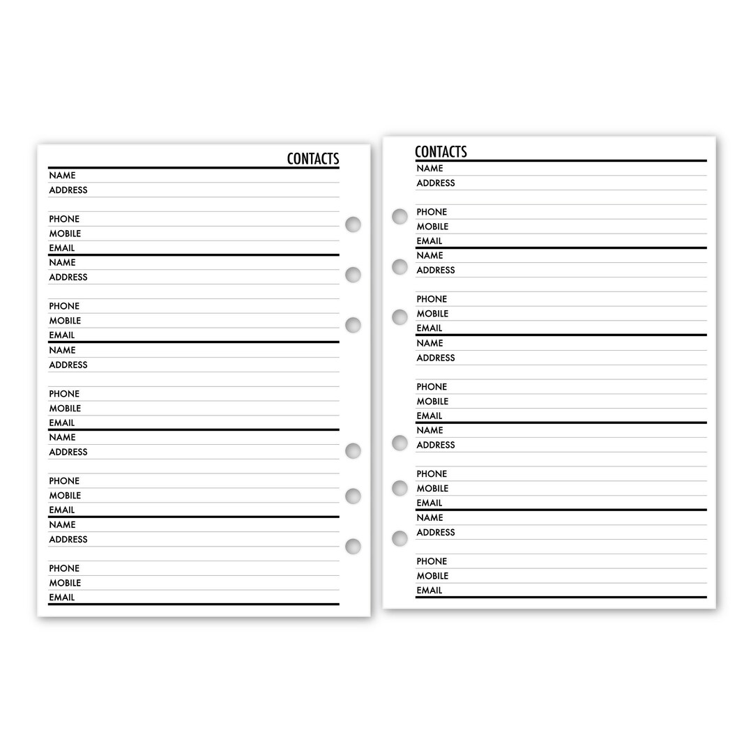 Printed A5 Contacts Address Book Planner Refill, 5.83 X 8.27 Inches