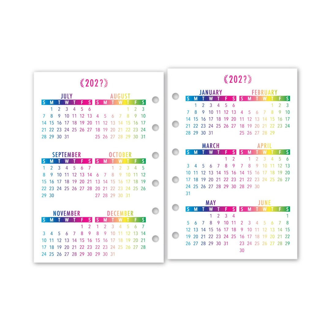 Printed Pocket Rings Year at a Glance Laminated Calendar Planner Refill ...