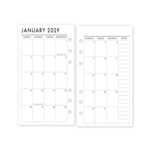 Personal Month on 2 Pages Calendar Refill, 3.74″ x 6.73″, Dated Monthly View, Sunday Start, Printed Planner Ring Binder Insert, Choose Date