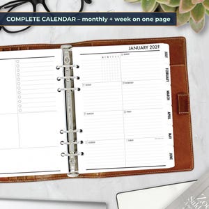 A5 Tabbed Complete Week on One Page Planner Calendar Refill, 5.83″ x 8.27″, Printed Ring Planner Insert, Dated Monthly & Weekly, WHITE TABS