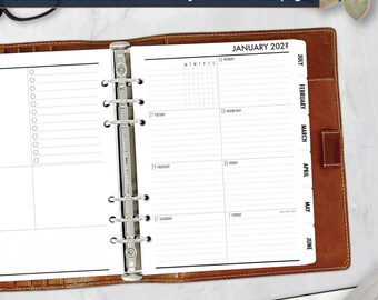 A5 Tabbed Complete Week on One Page Planner Calendar Refill, 5.83″ x 8.27″, Printed Ring Planner Insert, Dated Monthly & Weekly, WHITE TABS