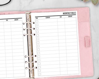 Monthly Bill Tracker Planner Insert, Budget Organizer, Bill Payment Checklist