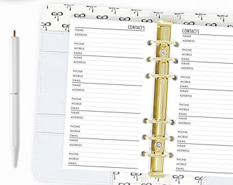 Personal Contacts Planner Insert, Address Book Refill