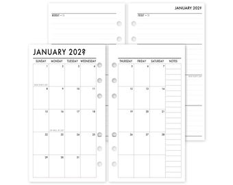 Personal Complete Horizontal Calendar Planner Insert, Dated Monthly Weekly Refill