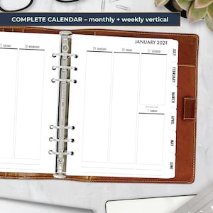 A5 Tabbed Complete Vertical Calendar Refill, 5.83″ x 8.27″, Printed Ring Planner Insert, Dated 12 Monthly & Weekly, Choose Date, WHITE TABS