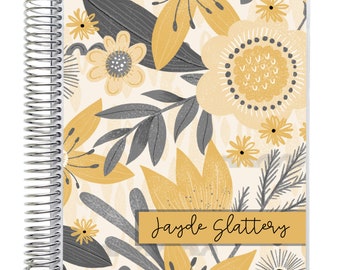 Monthly Spiral Bound Planner, 7" x 9" size, Choose from Dot Grid, Graph or Lined Note Pages, MONTHLY ONLY - Yellow Skies